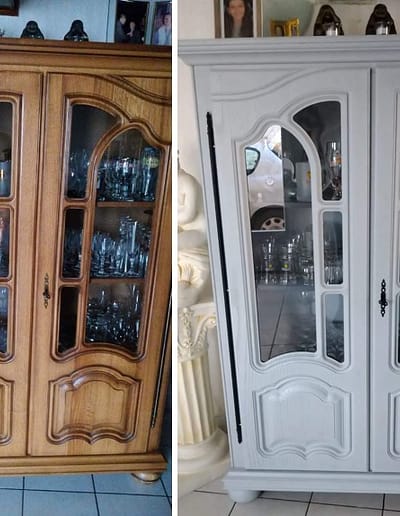 Avant/après décapage et mise en peinture d'un meuble de salle à manger